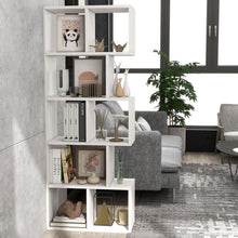 Load image into Gallery viewer, 5 Tiers 63 Inch Tall Geometric Wooden Bookshelf with 8 Display Shelves-White