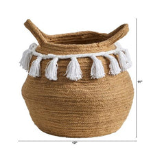 Load image into Gallery viewer, 11" Boho Chic Handmade Natural Cotton Woven Planter with Tassels