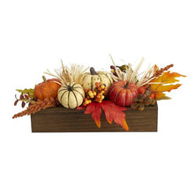 Load image into Gallery viewer, 16" Harvest Pumpkin and Berries Artificial Arrangement in Wood Vase