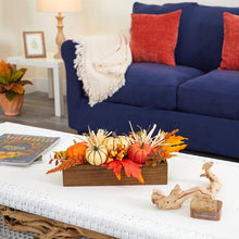 Load image into Gallery viewer, 16" Harvest Pumpkin and Berries Artificial Arrangement in Wood Vase