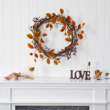Load image into Gallery viewer, 19" Harvest Leaf, Berries and Twig Artificial Wreath