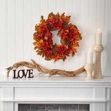 Load image into Gallery viewer, 24" Fall Hydrangea, Lotus and Berries Artificial Wreath