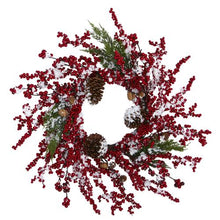 Load image into Gallery viewer, 24" Frosted Cypress Artificial Wreath with 
Berries and Pine Cones