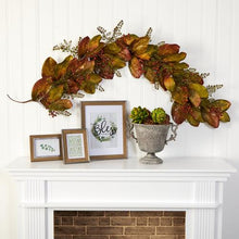 Load image into Gallery viewer, 6'Autumn Magnolia Leaf and Berries Artificial Garland