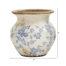 Load image into Gallery viewer, 7" Tuscan Ceramic Blue Scroll Urn Vase