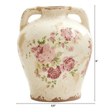 Load image into Gallery viewer, 8" Tuscan Ceramic Floral Print Vase