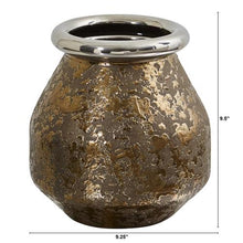 Load image into Gallery viewer, 9.5" Textured Bronze Vase with Silver Rim