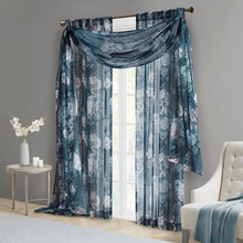 Load image into Gallery viewer, Madison Park Simone 100% Polyester Printed Floral Rod Pocket And Back Tab Voile Sheer- Navy MP40-6623 By Olliix