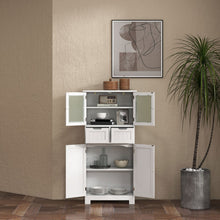 Load image into Gallery viewer, 6-Tier Freestanding Bathroom Cabinet with 2 Open Compartments and Adjustable Shelves-White