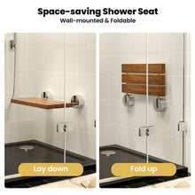 Load image into Gallery viewer, 20 Inch Wall Mounted Teak Wood Folding Shower Bath Seat