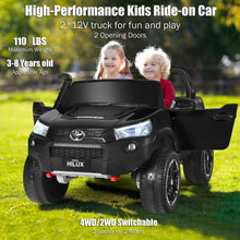 Load image into Gallery viewer, 2*12V Licensed Toyota Hilux Ride On Truck Car 2-Seater 4WD with Remote Painted Black
