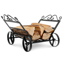 Load image into Gallery viewer, Firewood Rack Decorative Rustproof Steel Fireplace Log Holder with Wheels