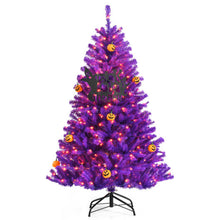 Load image into Gallery viewer, Artificial Prelit Purple Halloween Tree with Orange Lights and Pumpkin Ornaments-5'