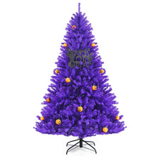 Load image into Gallery viewer, Artificial Prelit Purple Halloween Tree with Orange Lights and Pumpkin Ornaments-6'