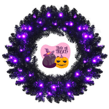 Load image into Gallery viewer, 24 Inch Pre-lit Halloween Wreath with 35 Purple LED Lights