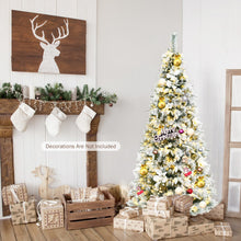 Load image into Gallery viewer, Pre-lit Snow Flocked Christmas Tree with Berries and Poinsettia Flowers-6'