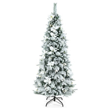 Load image into Gallery viewer, Pre-lit Snow Flocked Christmas Tree with Berries and Poinsettia Flowers-6'