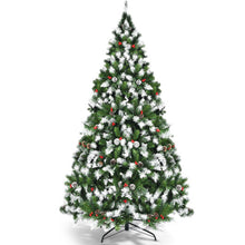 Load image into Gallery viewer, Pre-lit Snow Flocked Christmas Tree with Red Berries and LED Lights