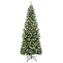 Load image into Gallery viewer, Pre-lit Artificial Pencil Christmas Tree with Pine Cones and Red Berries-7 ft