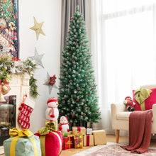 Load image into Gallery viewer, Pre-lit Artificial Pencil Christmas Tree with Pine Cones and Red Berries-7 ft