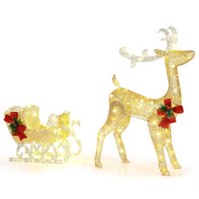 Load image into Gallery viewer, Christmas Reindeer Sleigh Decoration with 100 Lights-Golden