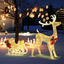 Load image into Gallery viewer, Christmas Reindeer Sleigh Decoration with 100 Lights-Golden
