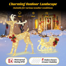 Load image into Gallery viewer, Christmas Reindeer Sleigh Decoration with 100 Lights-Golden