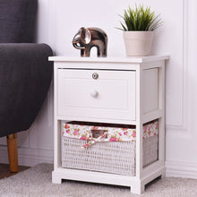 Load image into Gallery viewer, 2 Tiers Wood Nightstand w/ 1 Drawer and 1 Basket