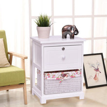 Load image into Gallery viewer, 2 Tiers Wood Nightstand w/ 1 Drawer and 1 Basket
