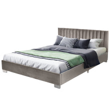 Load image into Gallery viewer, Queen Tufted Upholstered Platform Bedstead Flannel Headboard-Light Gray