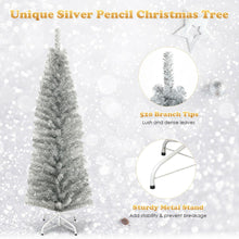 Load image into Gallery viewer, 6 ft Tinsel Tree Unlit Slim Pencil Christmas Tree-Silver