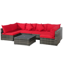 Load image into Gallery viewer, 7 Pieces Patio Rattan Furniture Set Sectional Sofa Garden Cushion-Red