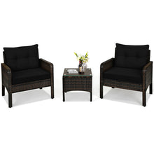 Load image into Gallery viewer, 3 Pcs Outdoor Patio Rattan Conversation Set with Seat Cushions-Black