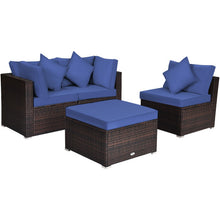 Load image into Gallery viewer, 4 Pieces Ottoman Garden Patio Rattan Wicker Furniture Set with Cushion-Navy