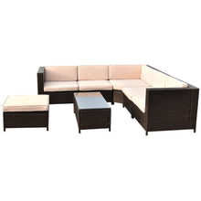 Load image into Gallery viewer, 7 pcs Outdoor Rattan Wicker Furniture Set with Rectangle Coffee Table