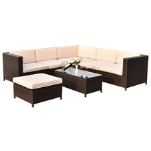 Load image into Gallery viewer, 7 pcs Outdoor Rattan Wicker Furniture Set with Rectangle Coffee Table