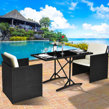 Load image into Gallery viewer, 3 pcs Black Patio Rattan Table Chairs Set with Cushions