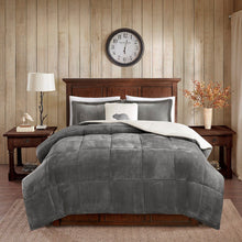 Load image into Gallery viewer, Woolrich Alton 100% Polyester Solid Low Pile Velour To Berber Comforter Set - Full/Queen - Charcoal/Ivory WR10-2887 By Olliix