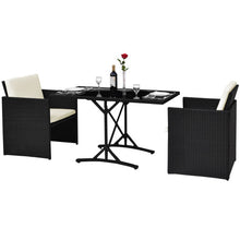 Load image into Gallery viewer, 3 pcs Black Patio Rattan Table Chairs Set with Cushions