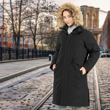 Load image into Gallery viewer, Women's Hooded Long Down Coat with Faux-fur Trim-Black-XXL