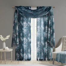 Load image into Gallery viewer, Madison Park Simone 100% Polyester Printed Floral Rod Pocket And Back Tab Voile Sheer- Navy MP40-6623 By Olliix