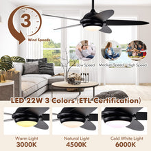 Load image into Gallery viewer, 52 Inch Ceiling Fan with Lights and 3 Lighting Colors-Black