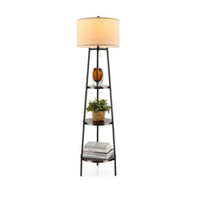 Load image into Gallery viewer, Shelf Floor Lamp with Storage Shelves and Linen Lampshade