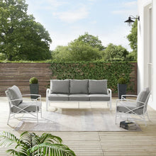 Load image into Gallery viewer, Kaplan 3Pc Outdoor Metal Sofa Set Gray/White - Sofa & 2 Arm Chairs