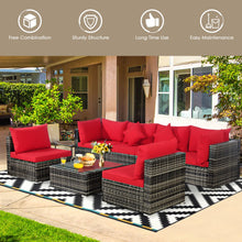 Load image into Gallery viewer, 7 Pieces Patio Rattan Furniture Set Sectional Sofa Garden Cushion-Red