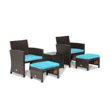 Load image into Gallery viewer, 5 Pieces Patio Rattan Furniture Set with Ottoman and Tempered Glass Coffee Table-Turquoise