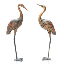 Load image into Gallery viewer, Set of 2 Crane Garden Statues Standing Metal Crane Sculptures Bird