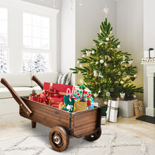 Load image into Gallery viewer, Wooden Wagon Planter Box with Wheels Handles and Drainage Hole-Rustic Brown