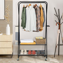 Load image into Gallery viewer, Heavy Duty Clothes Rack on Wheels with Shelves-Black
