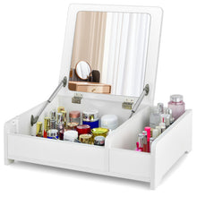 Load image into Gallery viewer, Compact Bay Window Makeup Dressing Table with Flip-Top Mirror-White